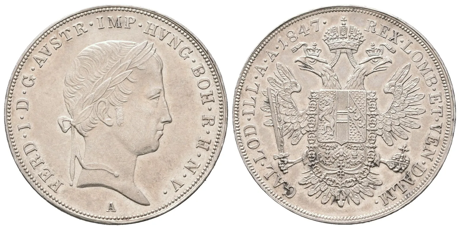 1/2 Tolar 1847 A, krásná zachovalost, ražební lesk, patina, drobné rysky — 1