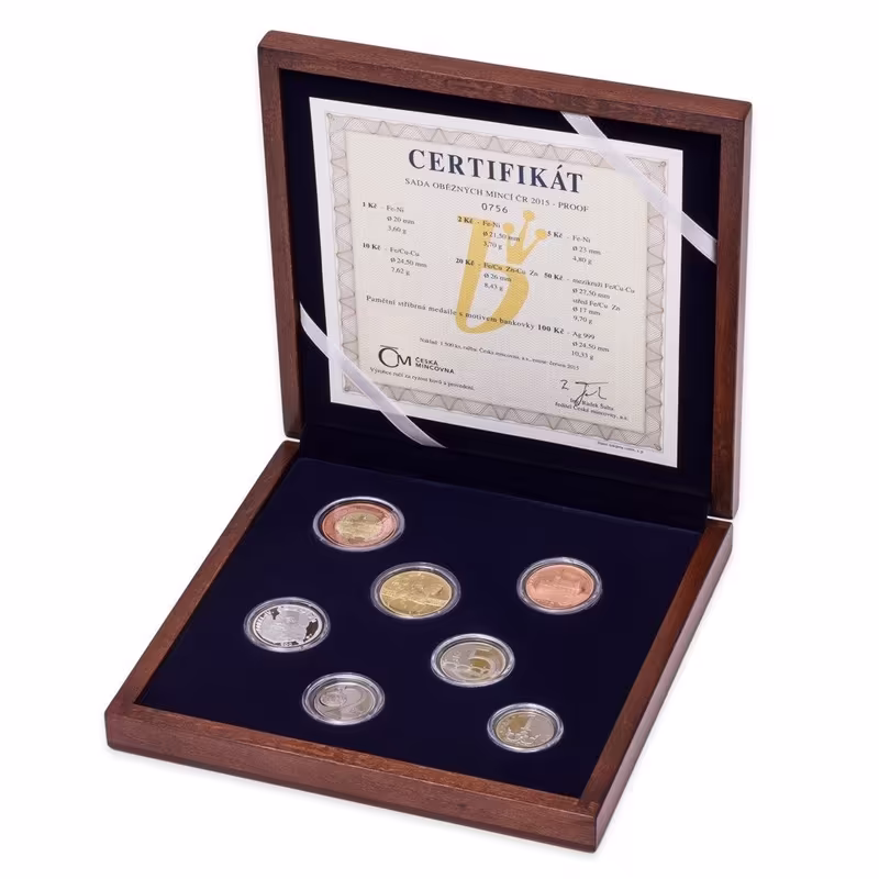 Ročníková sada mincí 2015 - PROOF, dřevo