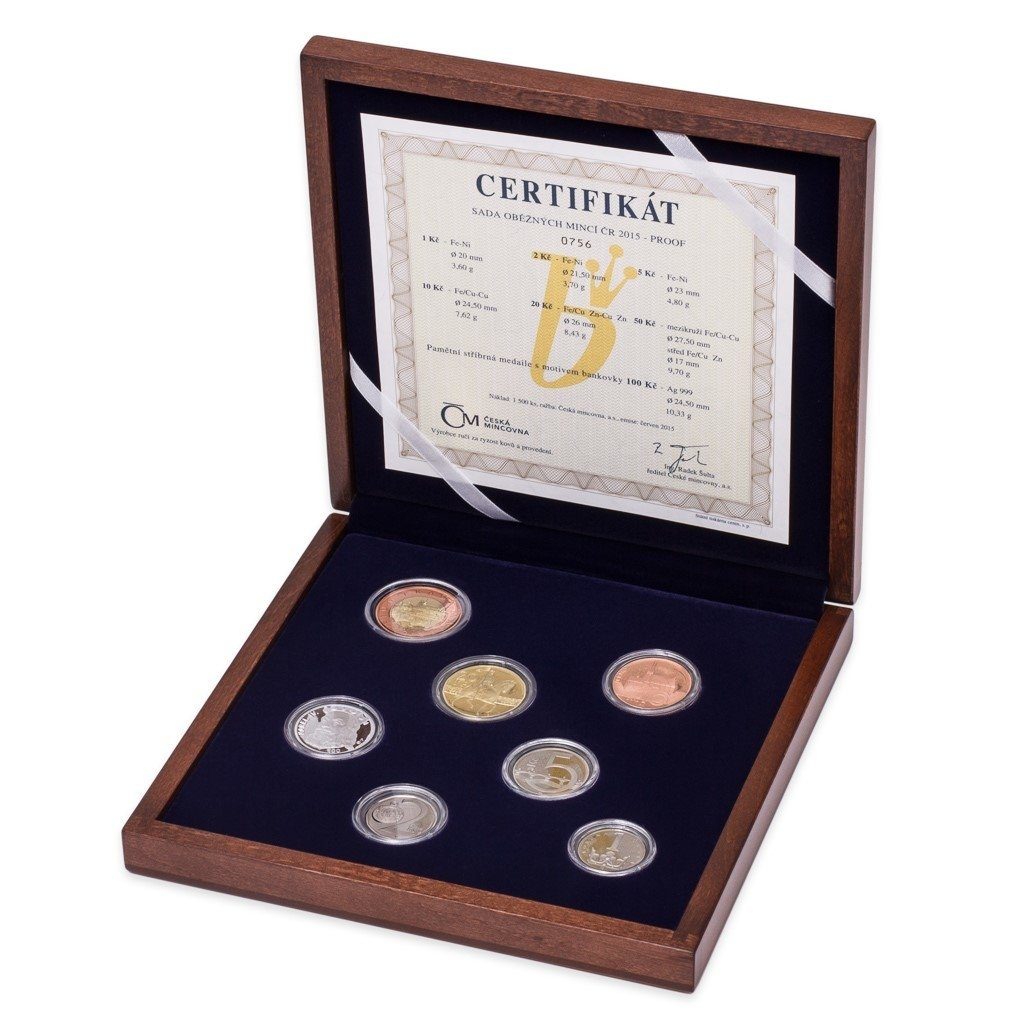 Ročníková sada mincí 2015 - PROOF, dřevo