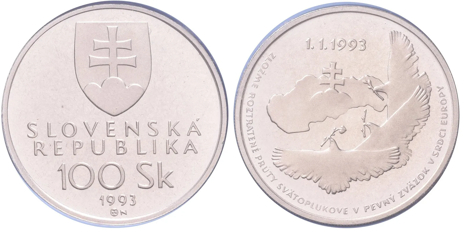 100 Sk 1993 - Vznik Slovenské republiky, Aurea.S11, pův. etue, nep. patina — 1