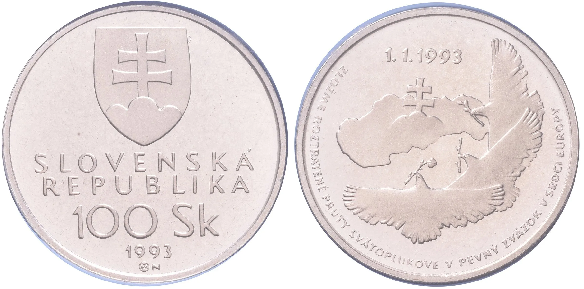 100 Sk 1993 - Vznik Slovenské republiky, Aurea.S11, pův. etue, nep. patina — 1