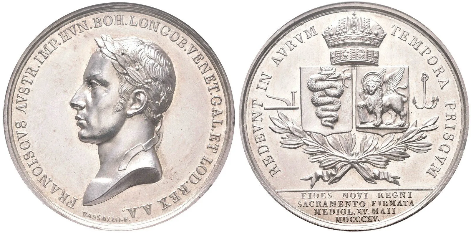 AR Medaile 1815 (G. Vassallo) - Holdování v Miláně 15. 5. 1815.  Poprsí císaře zleva, opis — 1
