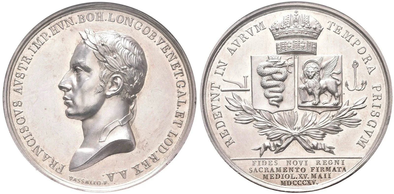 AR Medaile 1815 (G. Vassallo) - Holdování v Miláně 15. 5. 1815.  Poprsí císaře zleva, opis — 1