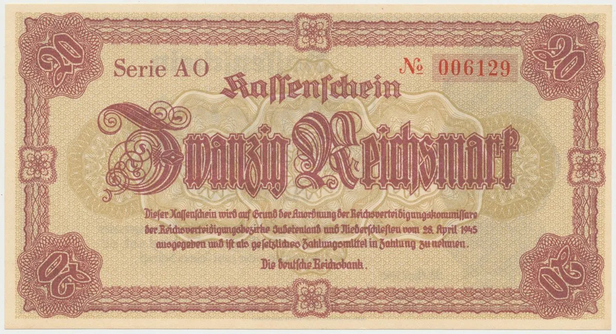 Reichenberg (Liberec) - Deutsche Reichsbank, 20 K  28. 4. 1945, série AO, HH.188.1.1a