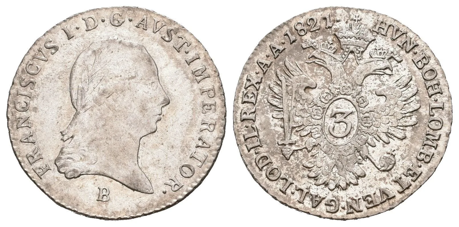 3 Krejcar 1821 B, Husz.2002, krásná zachovalost, patina — 1
