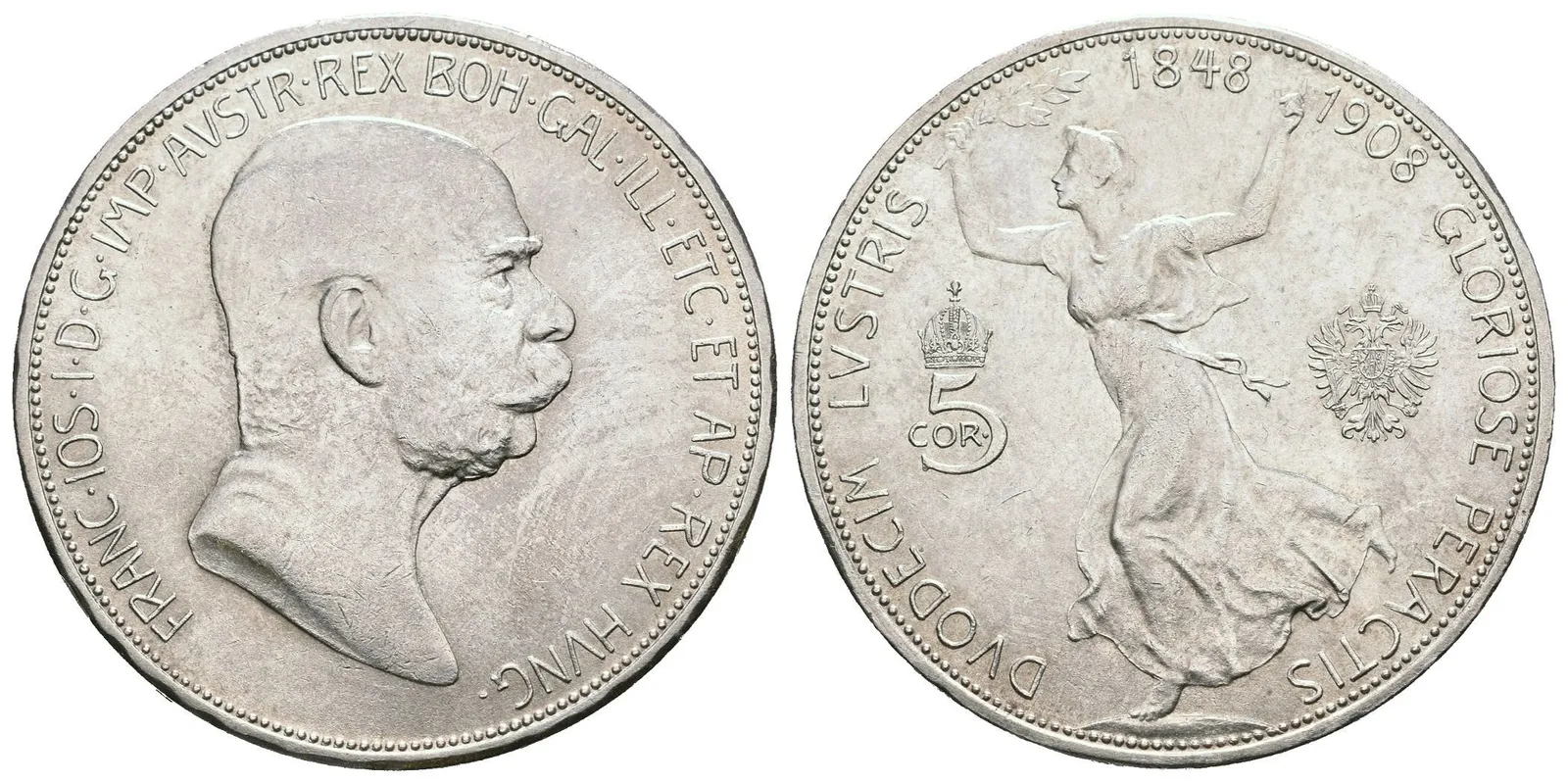 5 Koruna 1908 - Jubilejní k 60. výročí nastoupení vlády, — 1