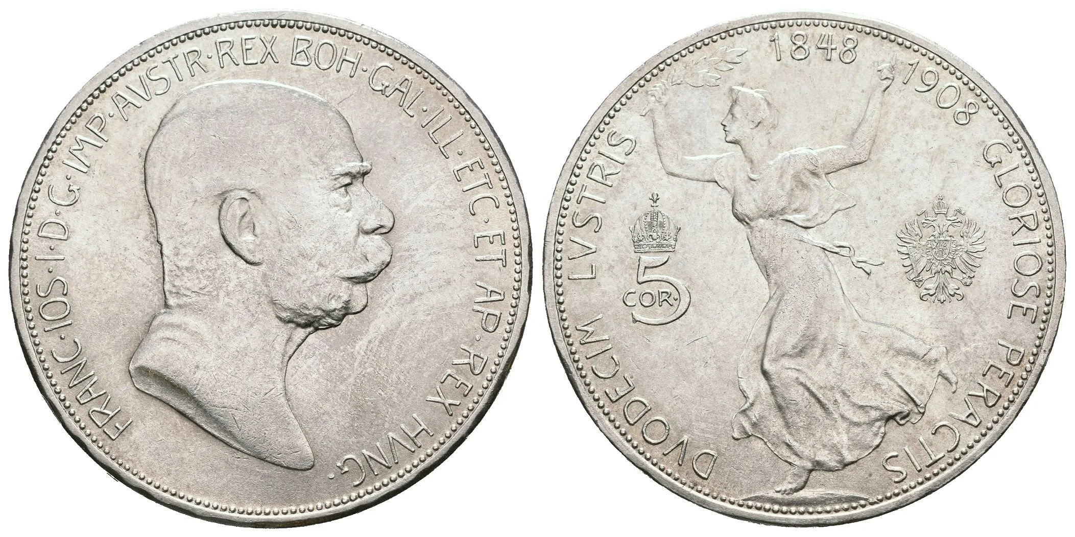 5 Koruna 1908 - Jubilejní k 60. výročí nastoupení vlády, — 1