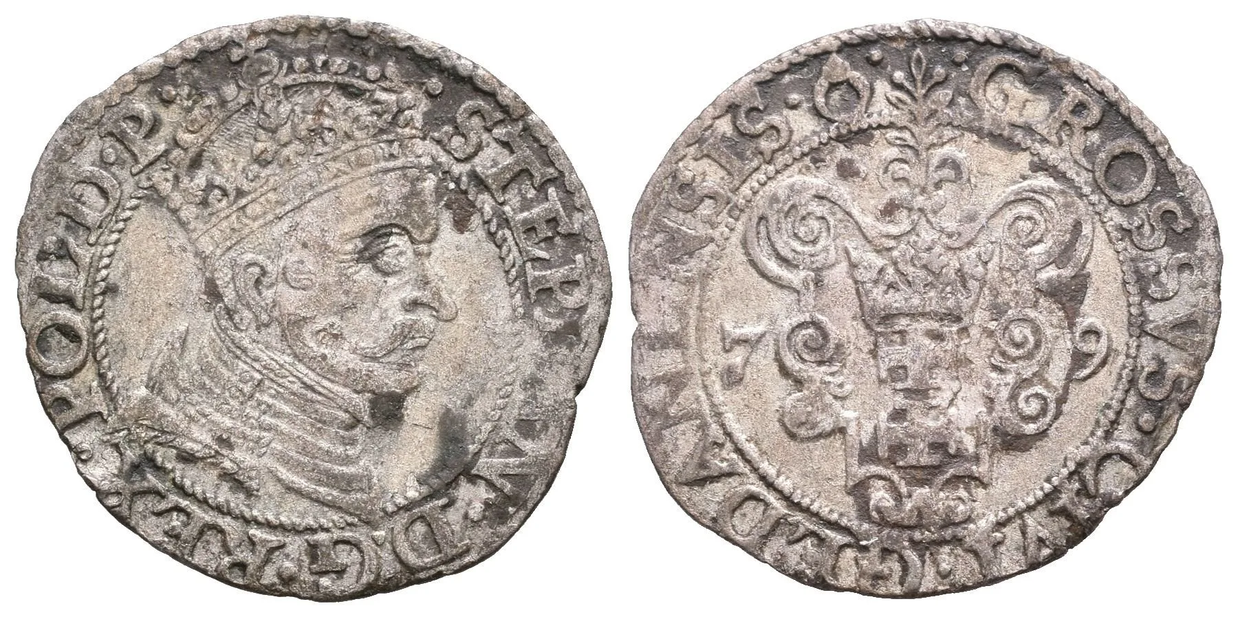 Groš 1579, Gdaňsk, Kop.7433, patina, ned. (1,45 g) — 1