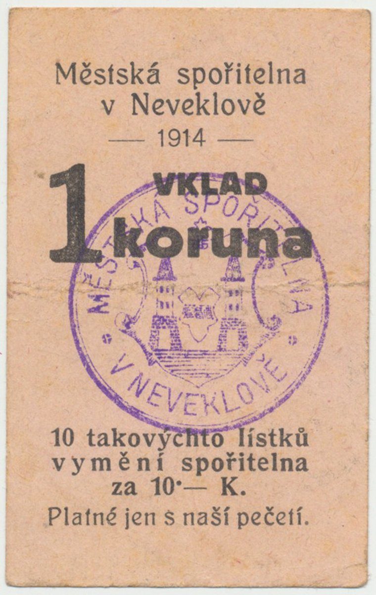 Neveklov - spořitelna, 1 K  1914, HH.149.1.2b.5