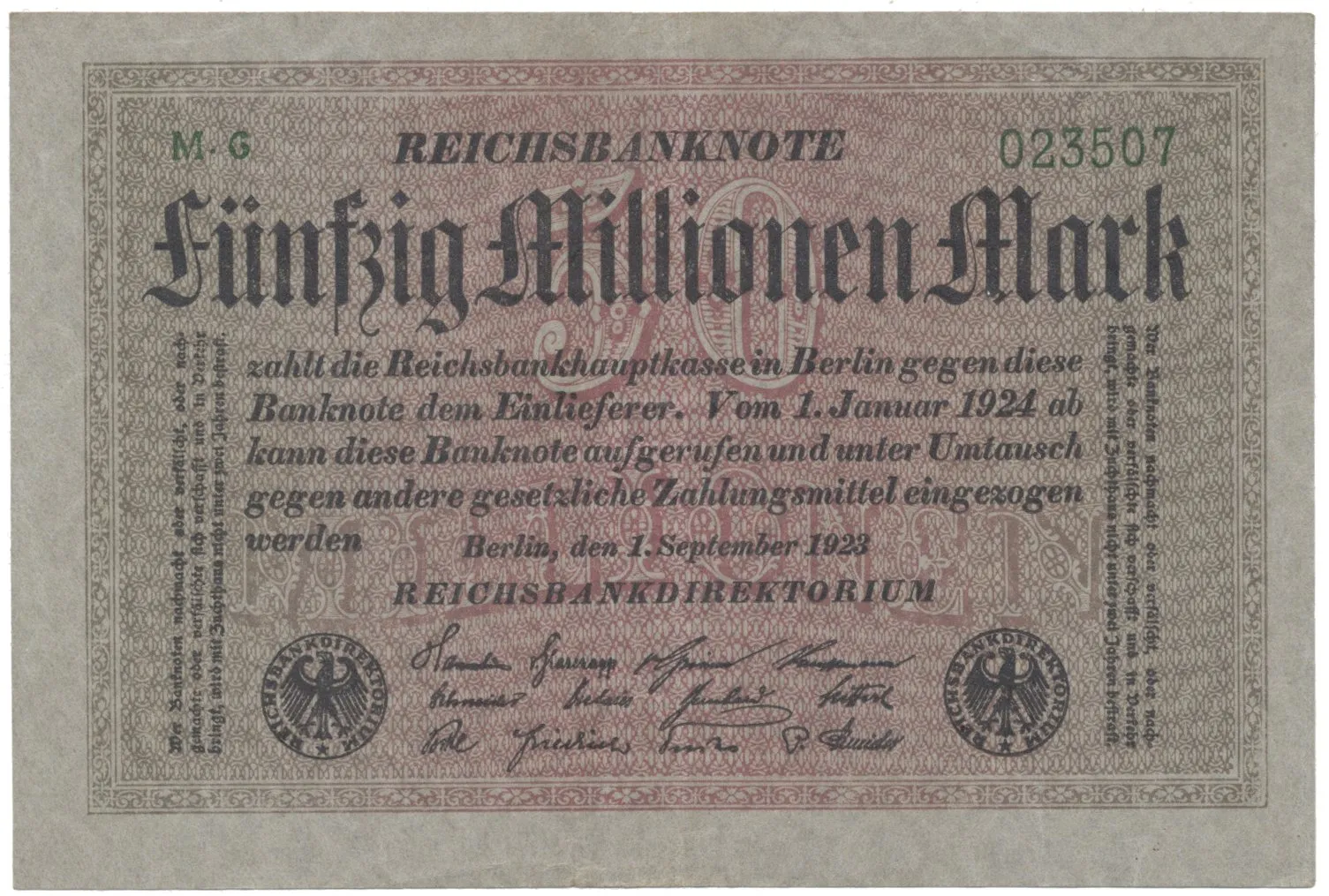 Německo, 50 Millionen Mark 1923, Ro.108b
