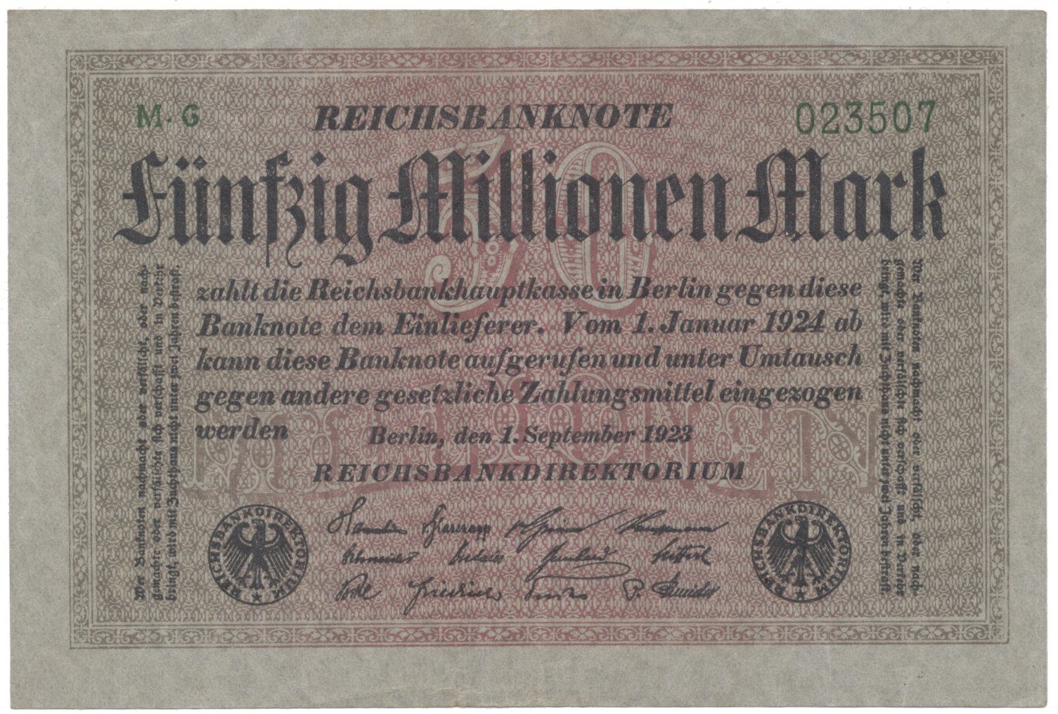 Německo, 50 Millionen Mark 1923, Ro.108b