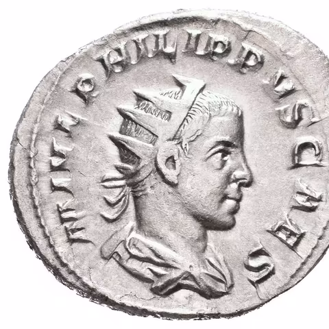 Antoninian, 244 - 246, Rv: PRINCIPI IVVENT, stojící Philip II. ve vojenském oděvu