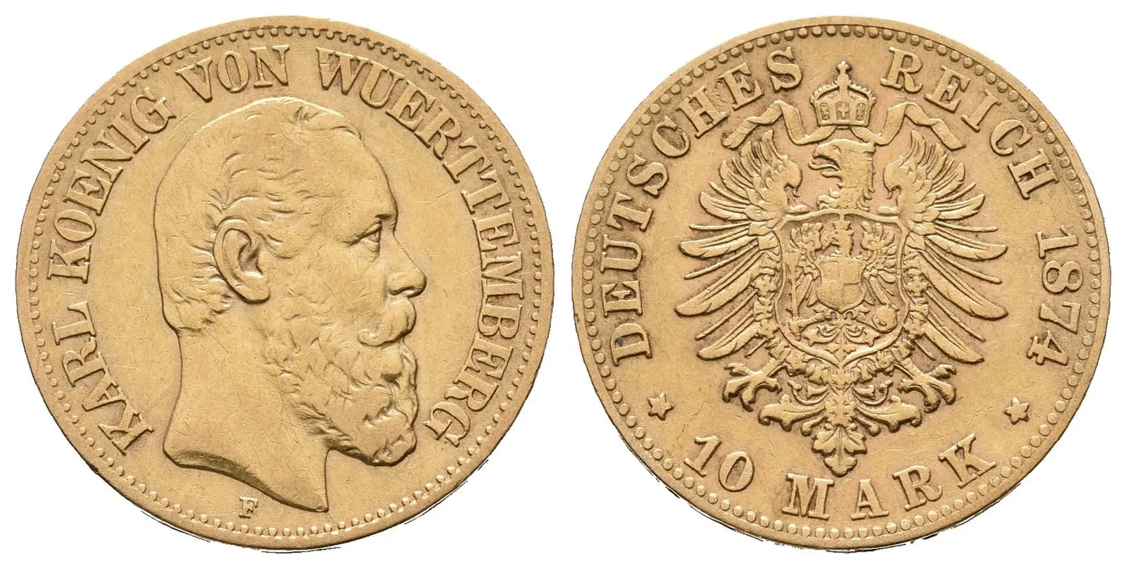 Württemberg, 10 Marka 1874 F