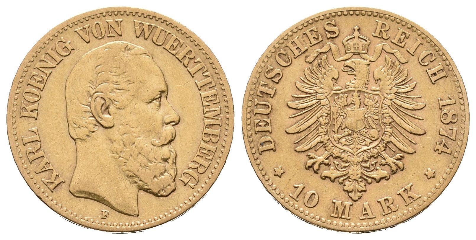 Württemberg, 10 Marka 1874 F