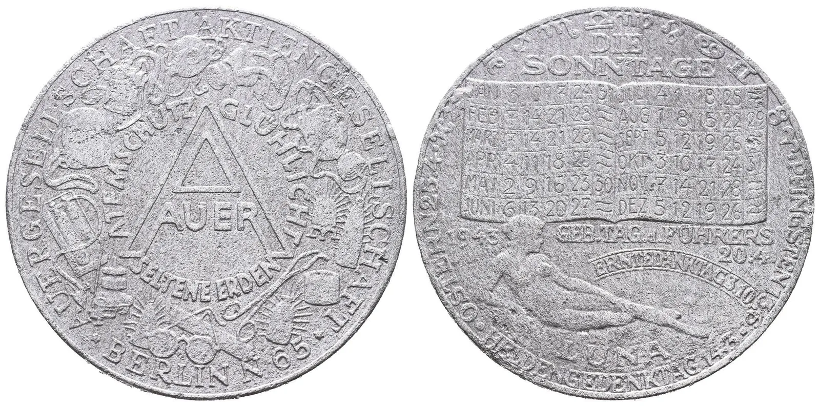 AE Medaile 1943 (Lauer) - Kalendářní, Auergesellschaft. — 1