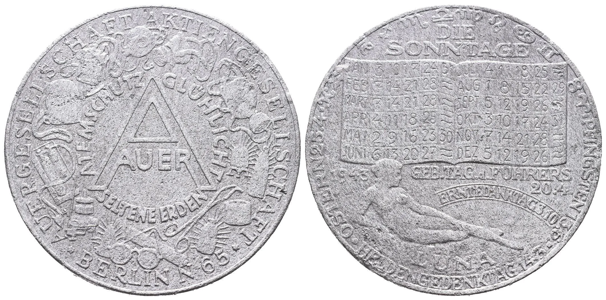AE Medaile 1943 (Lauer) - Kalendářní, Auergesellschaft. — 1