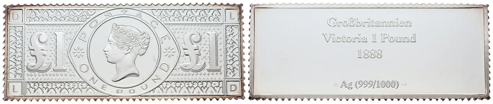 Stříbrná známka - One pound - 1888 - Ag 18g 999/1000