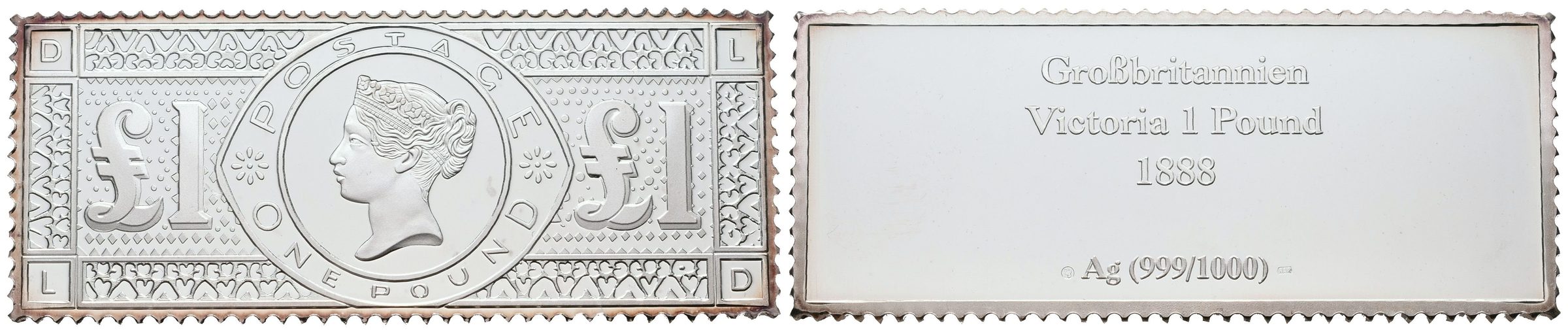 Stříbrná známka - One pound - 1888 - Ag 18g 999/1000
