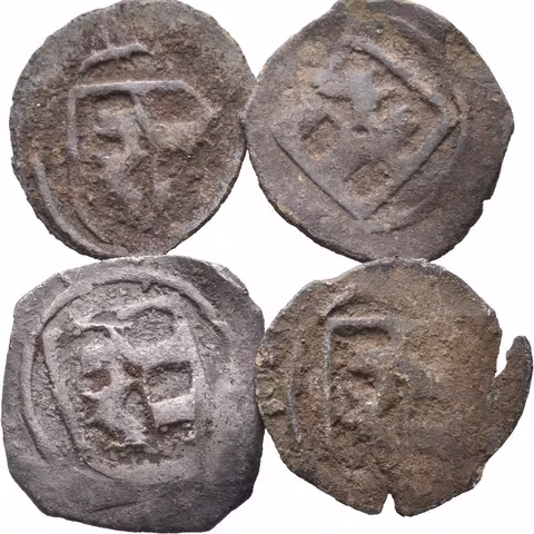 Pfennig se čtyřrázem - dobové padělky ke škodě oběhu (Cu)_4 ks