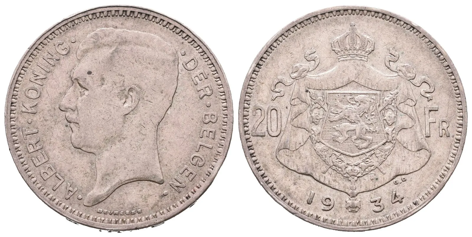 Belgie, 20 Frank 1934