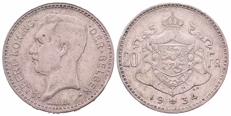 Belgie, 20 Frank 1934