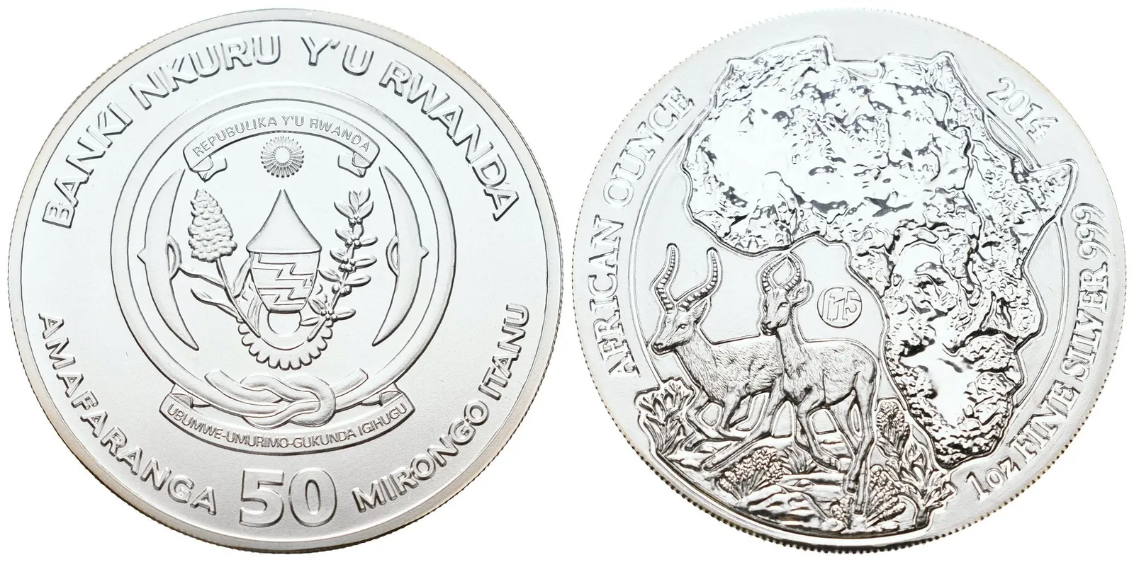 Rwanda, 50 Francs 2014 - 1 Oz (Antilopa)