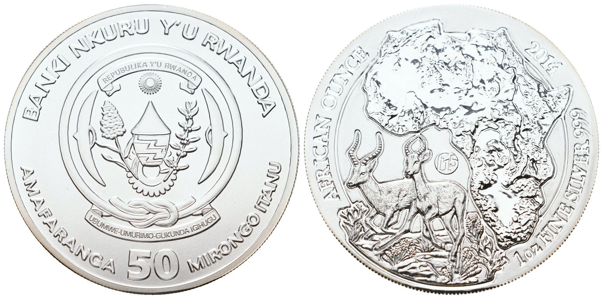 Rwanda, 50 Francs 2014 - 1 Oz (Antilopa)