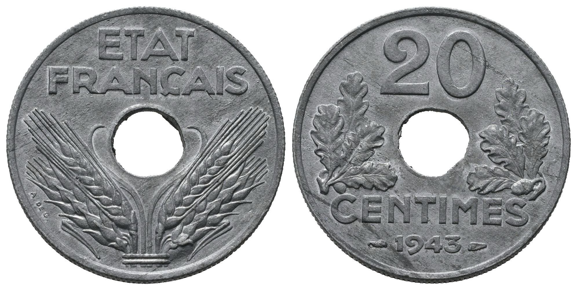 Francie - Vichy, 20 Centimes 1943