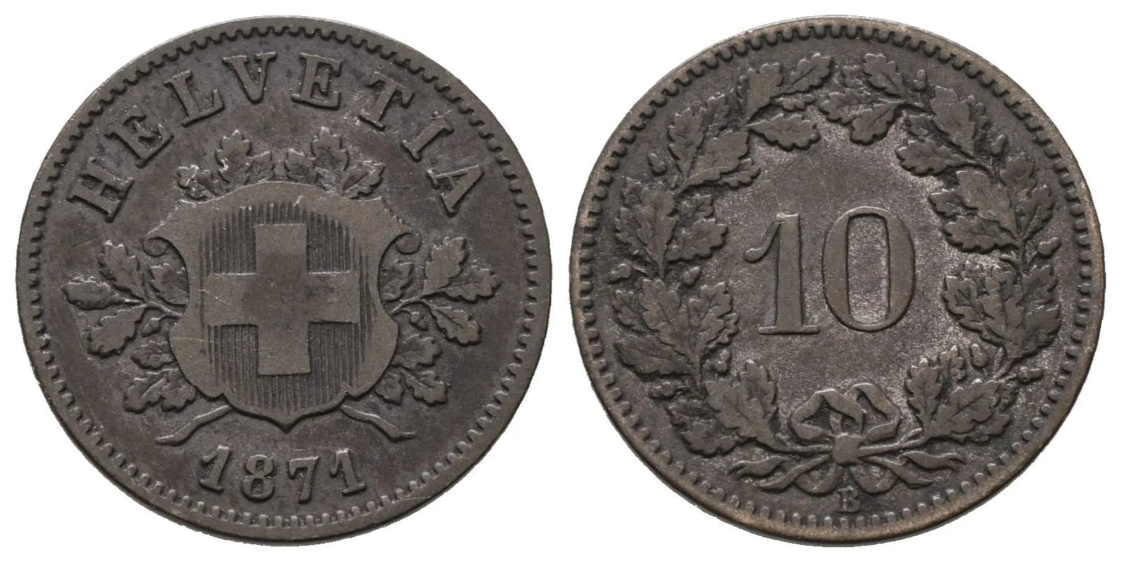 Švýcarsko, 10 Rappen 1871 B