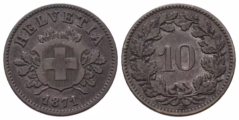 Švýcarsko, 10 Rappen 1871 B