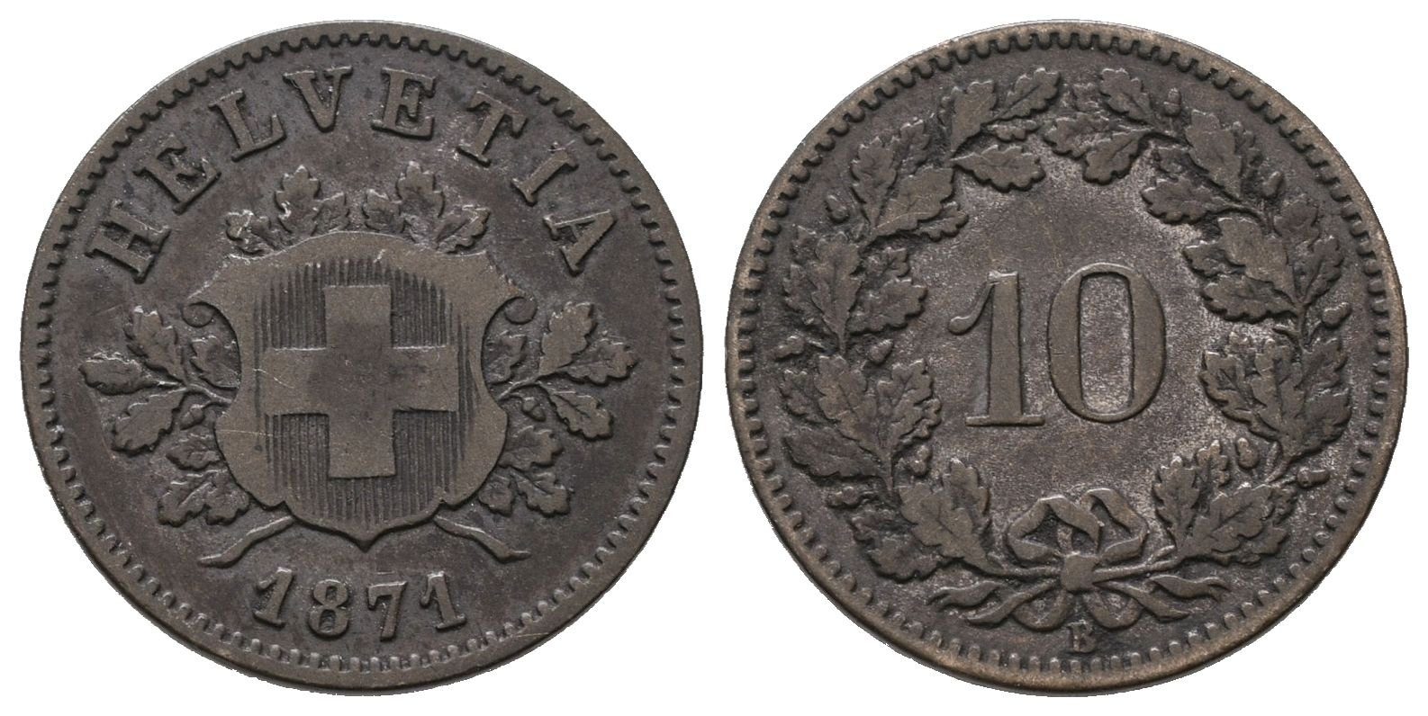Švýcarsko, 10 Rappen 1871 B