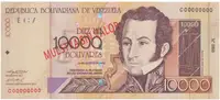 Venezuela, 10.000 Bolivares 2002, anulát - MUESTRA SIN VALOR, P.85cs