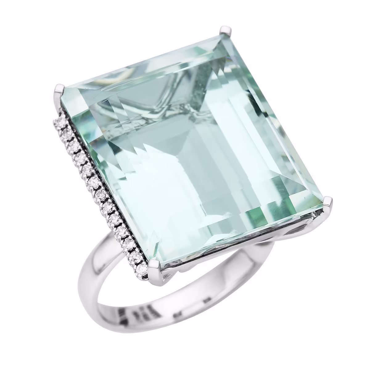 Prsten s obrovským aquamarinem a diamanty, vel. 56