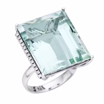 Prsten s obrovským aquamarinem a diamanty, vel. 56