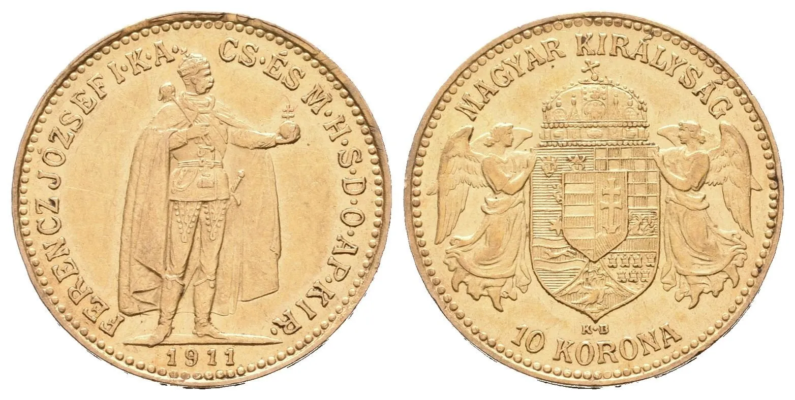 10 Koruna 1911 KB, pěkná zachovalost, patina, zbytky lesku, drobné rysky a hranky — 1