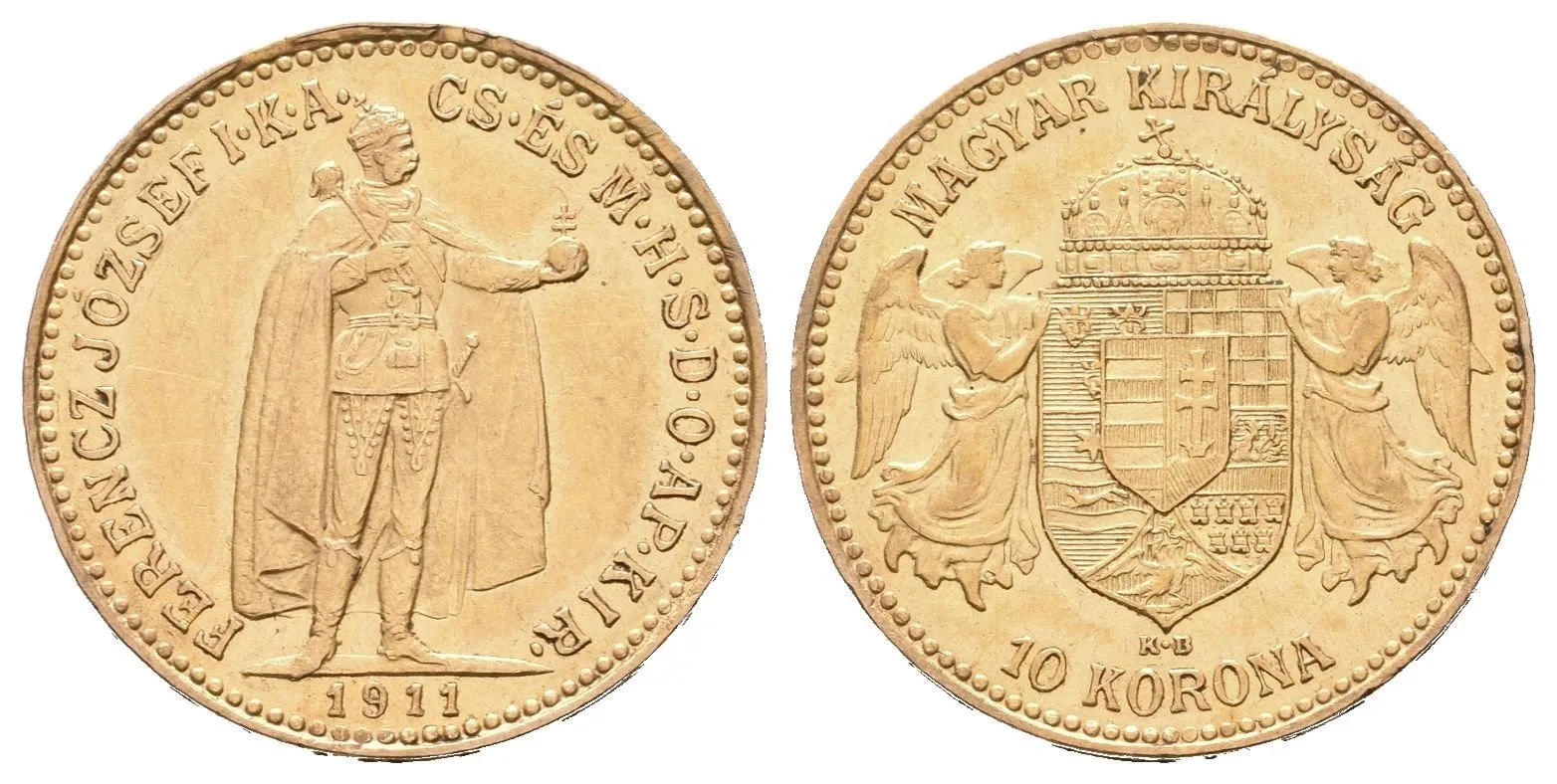 10 Koruna 1911 KB, pěkná zachovalost, patina, zbytky lesku, drobné rysky a hranky — 1