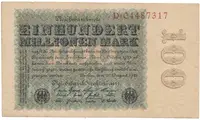 Německo, 100 Millionen Mark 1923, Kreuzblütten, Ro.106b
