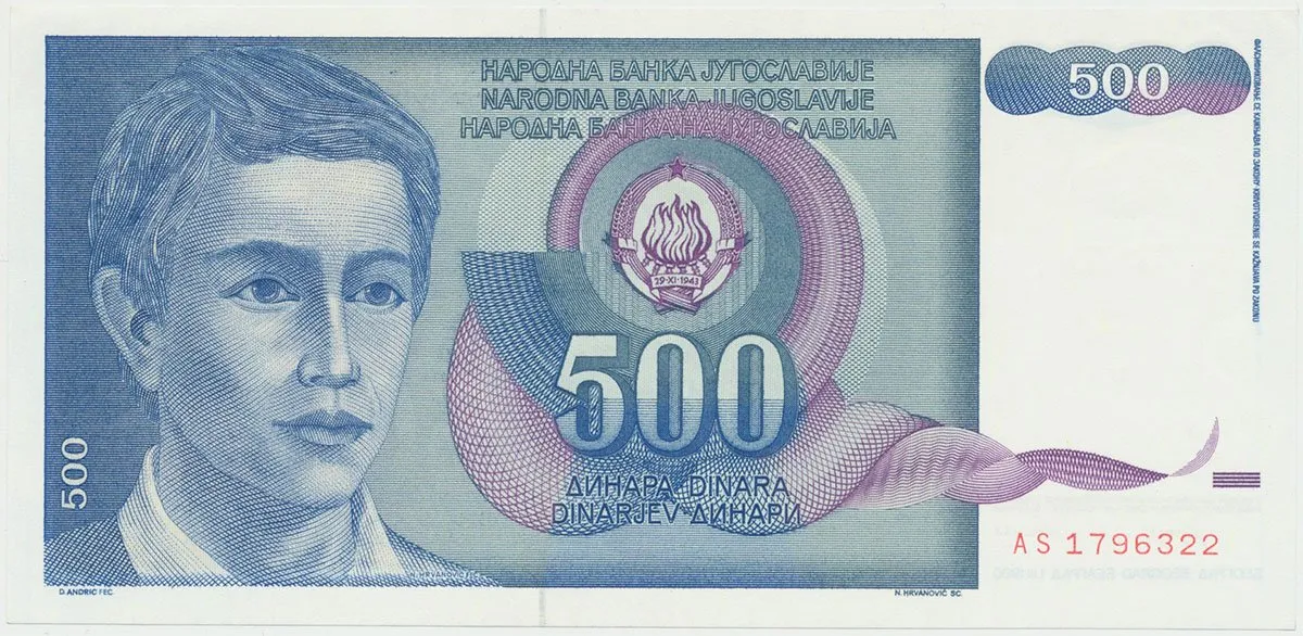 Jugoslávie, 500 Dinara 1990, P.106
