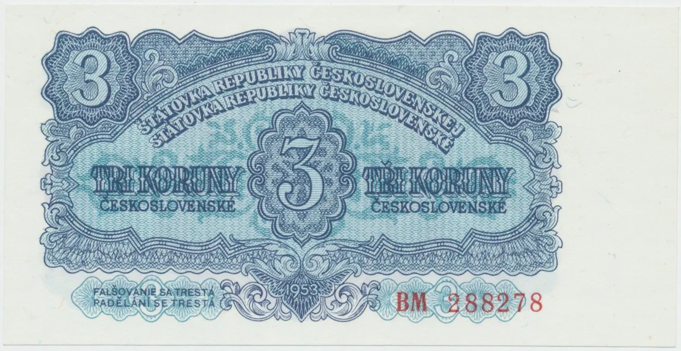 Československo, 3 Koruna 1953, tisk Moskva, série BM, Hej.90a1
