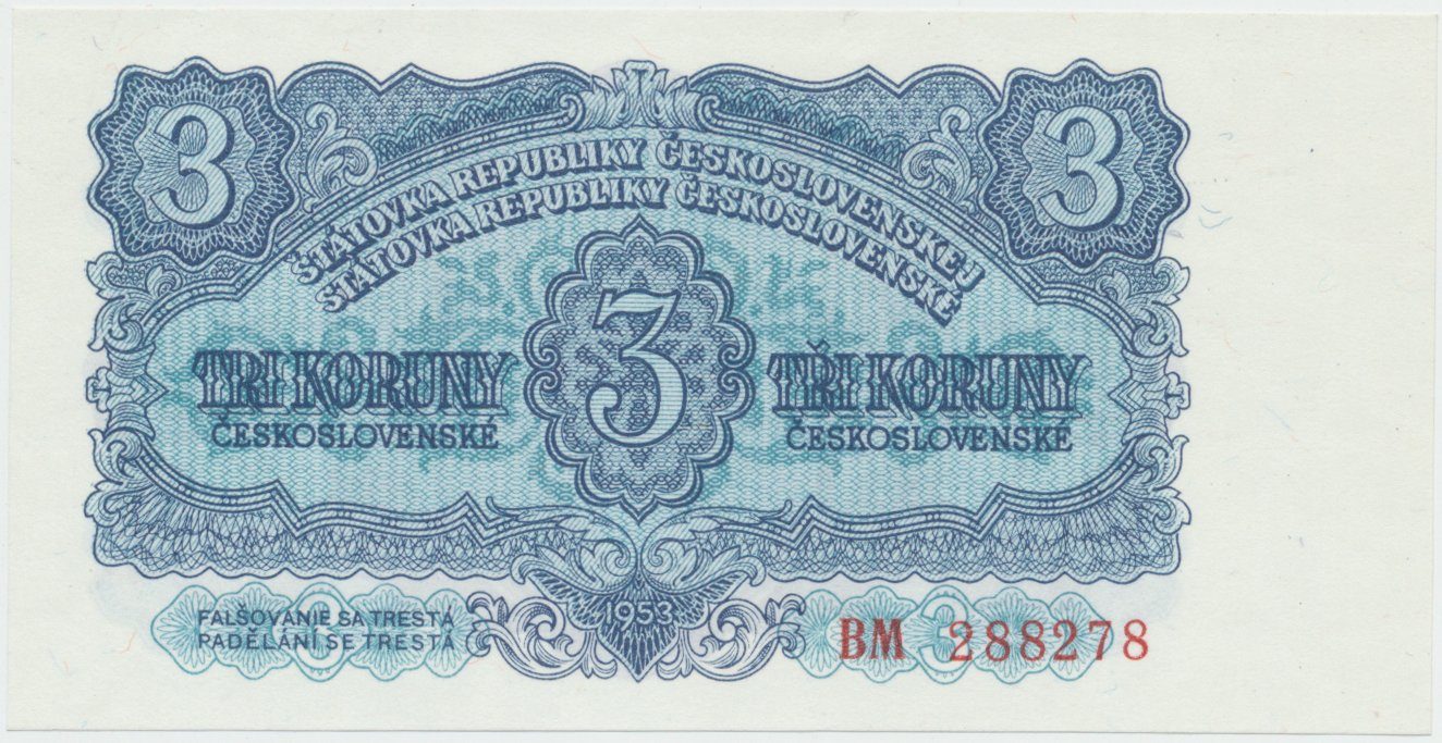 Československo, 3 Koruna 1953, tisk Moskva, série BM, Hej.90a1