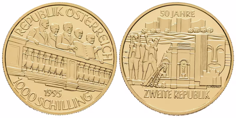 Rakousko, 1000 Schilling 1995 - 50 let Druhé republiky