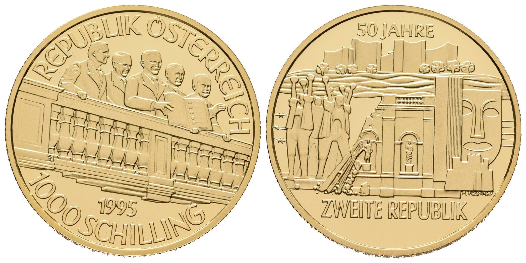 Rakousko, 1000 Schilling 1995 - 50 let Druhé republiky