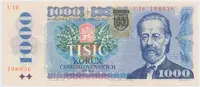 1000 Koruna / 1985, kolkovaná 1993, série U 16, bankovní vzor, Hej.SK6bU.V1