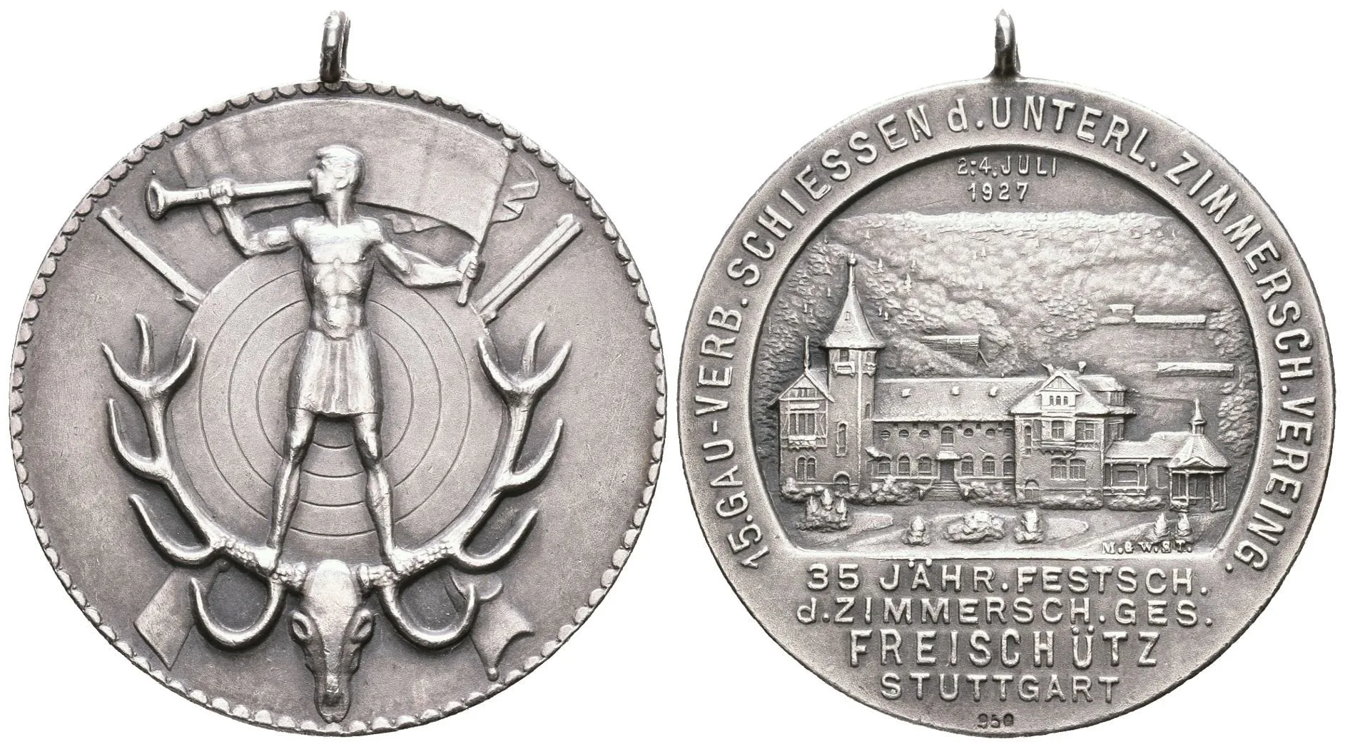 AR Medaile 1927 - 15. Župní spolkové střelby k 35. výročí založení střel. spolku Freischütz Stutgart, — 1