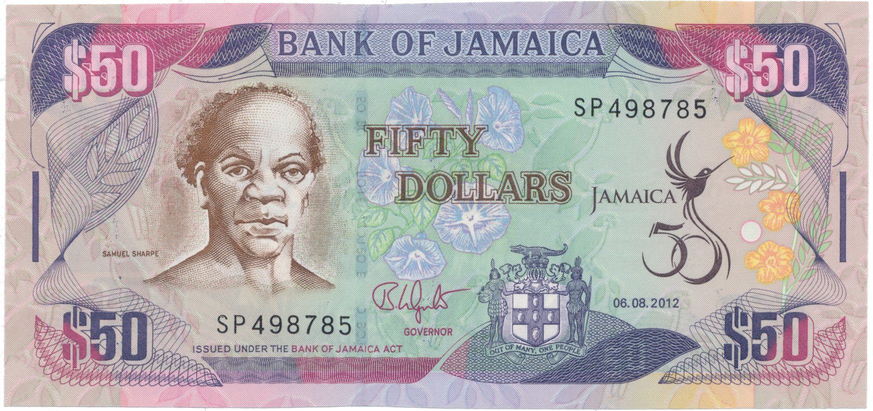 Jamajka, 50 Dollars 2012, P.89, pamětní vydání
