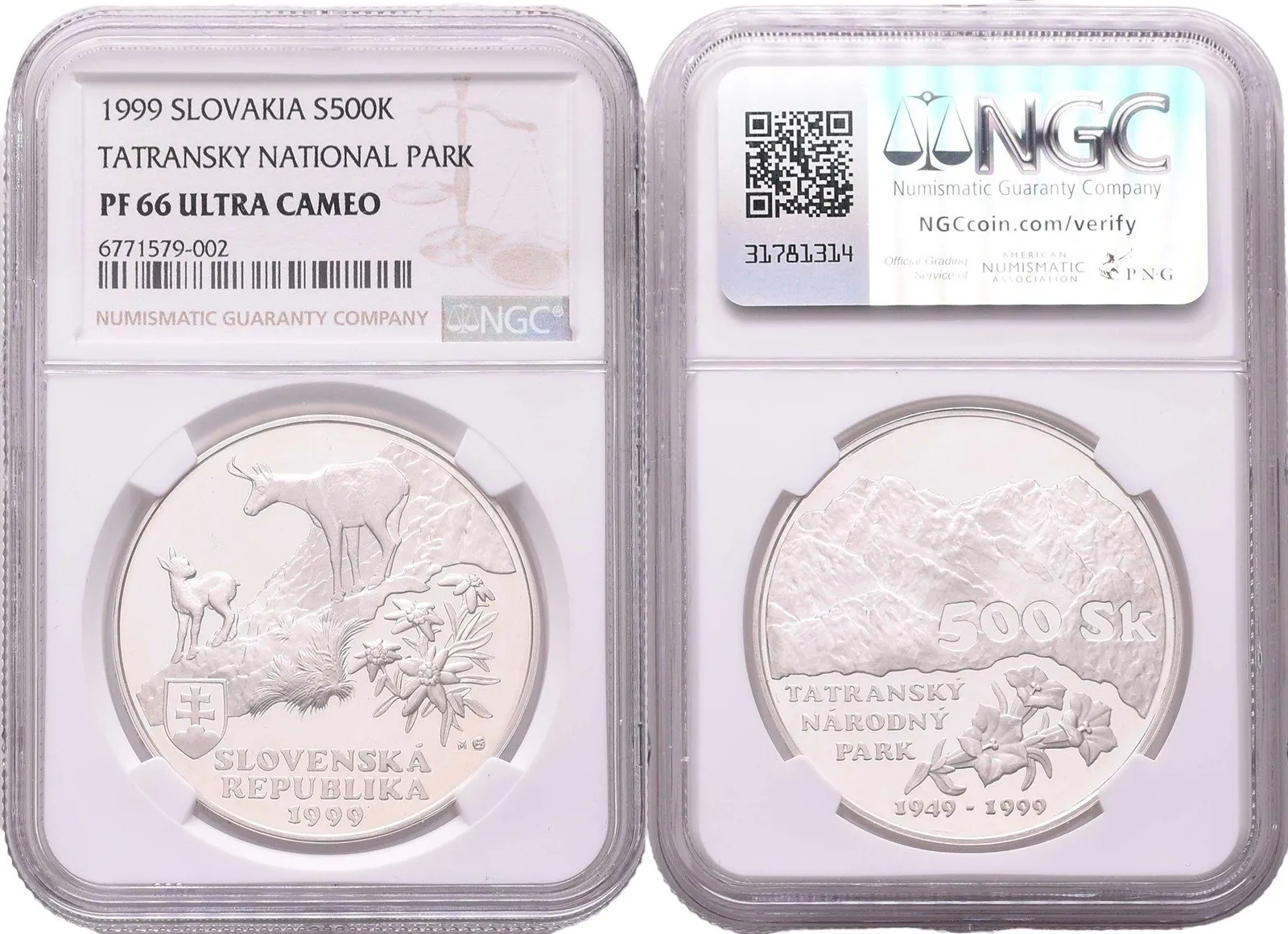 500 Sk 1999 - Tatranský národní park, PROOF, NGC PF 66 ULTRA CAMEO