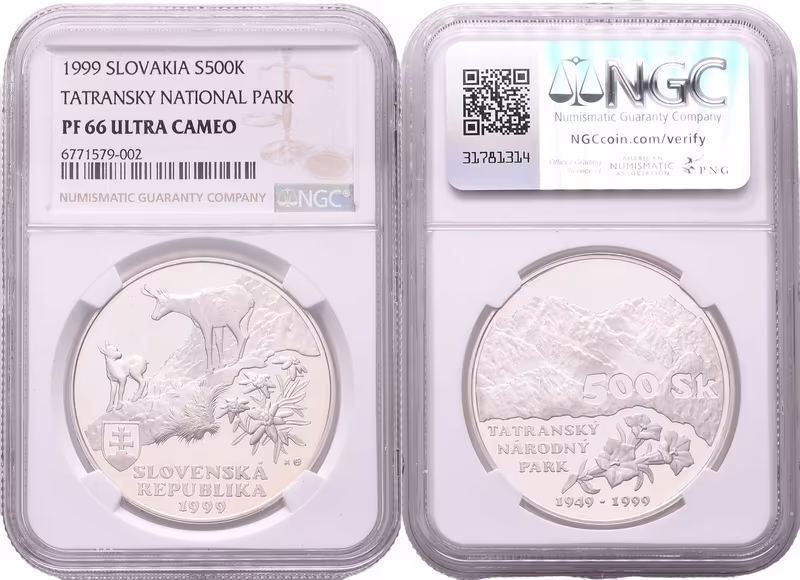 500 Sk 1999 - Tatranský národní park, PROOF, NGC PF 66 ULTRA CAMEO