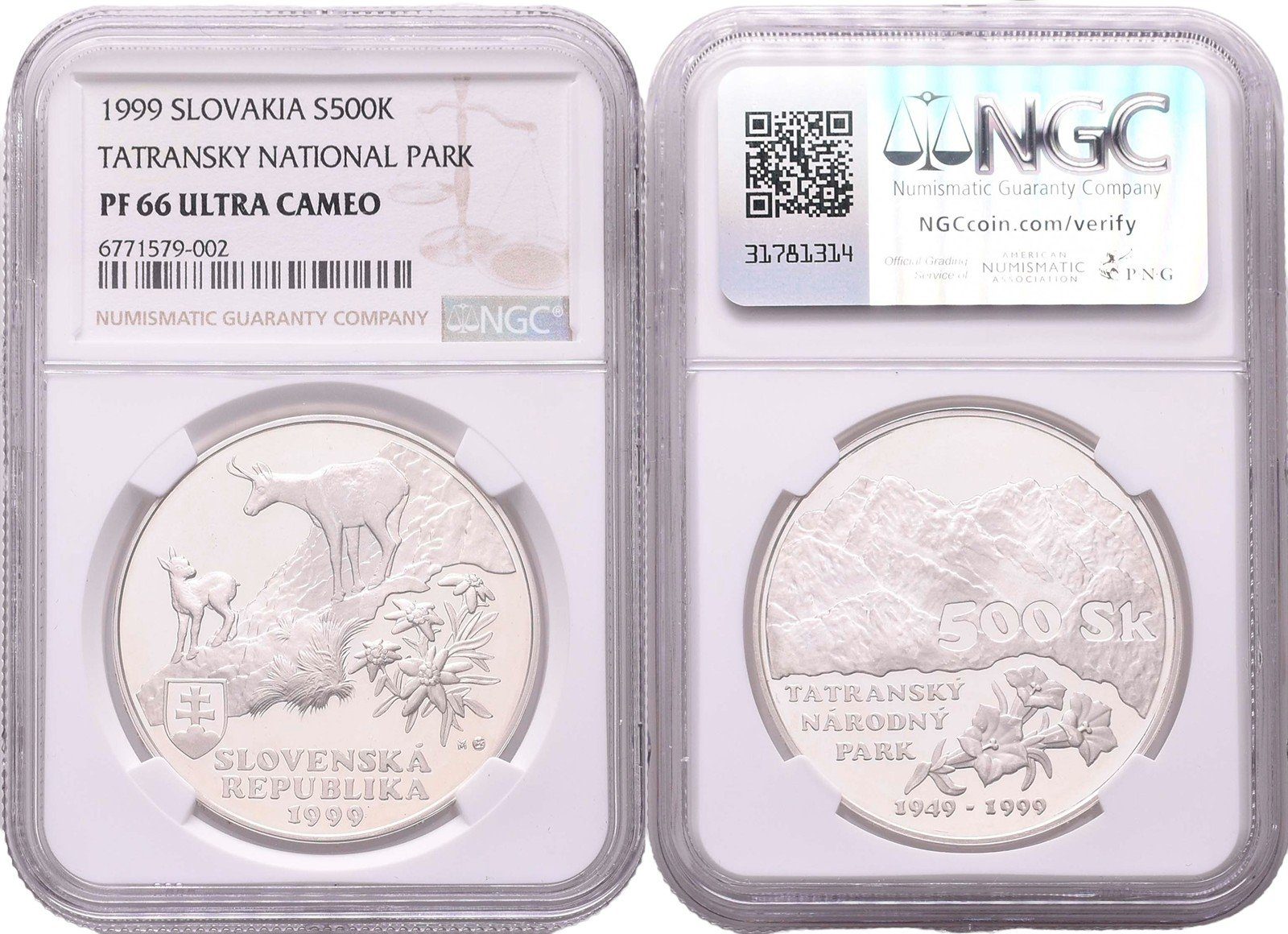 500 Sk 1999 - Tatranský národní park, PROOF, NGC PF 66 ULTRA CAMEO