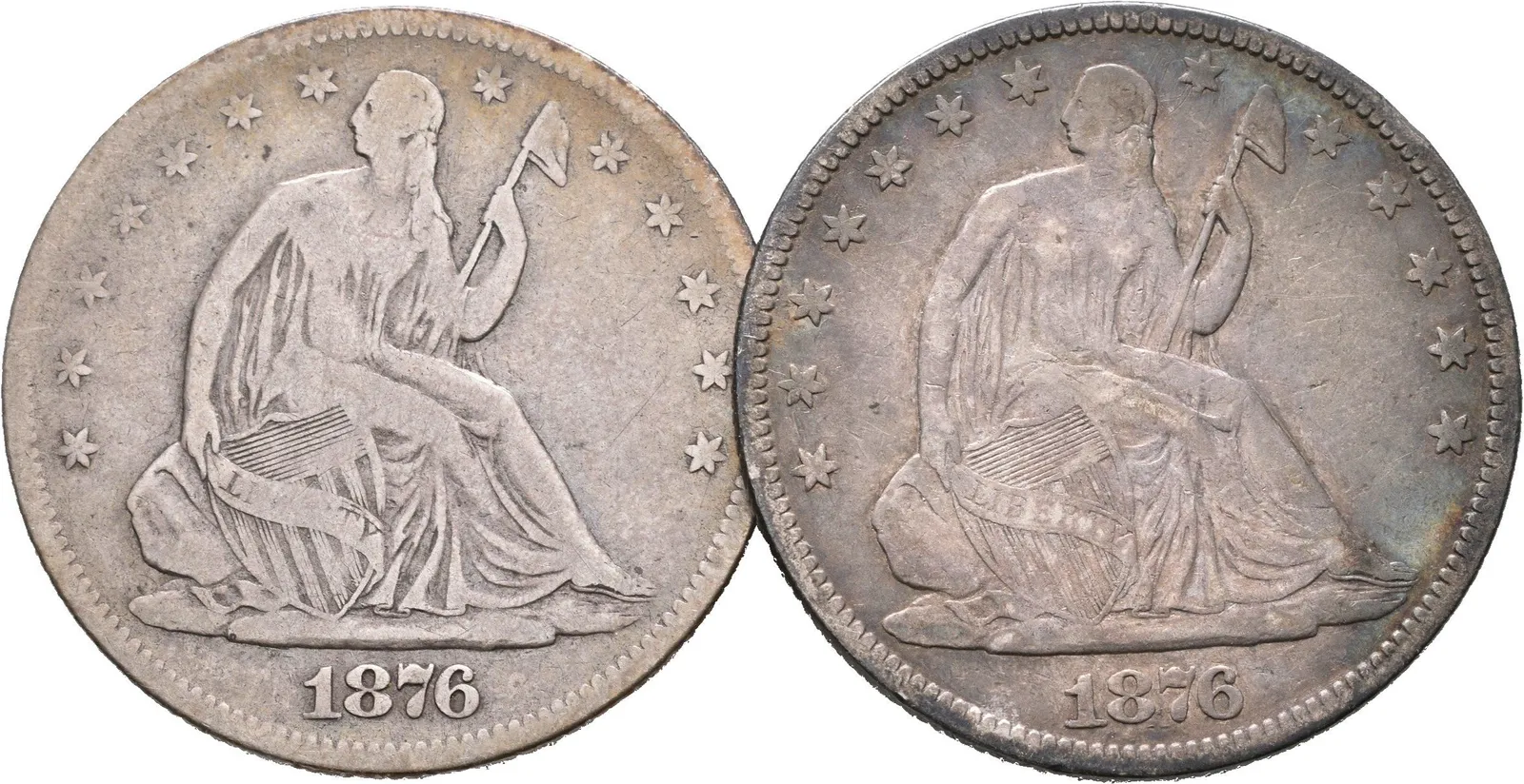 1/2 Dollar 1876 + 1/2 Dollar 1876 S, KM.A99, oběhové zachovalosti_2 ks — 1