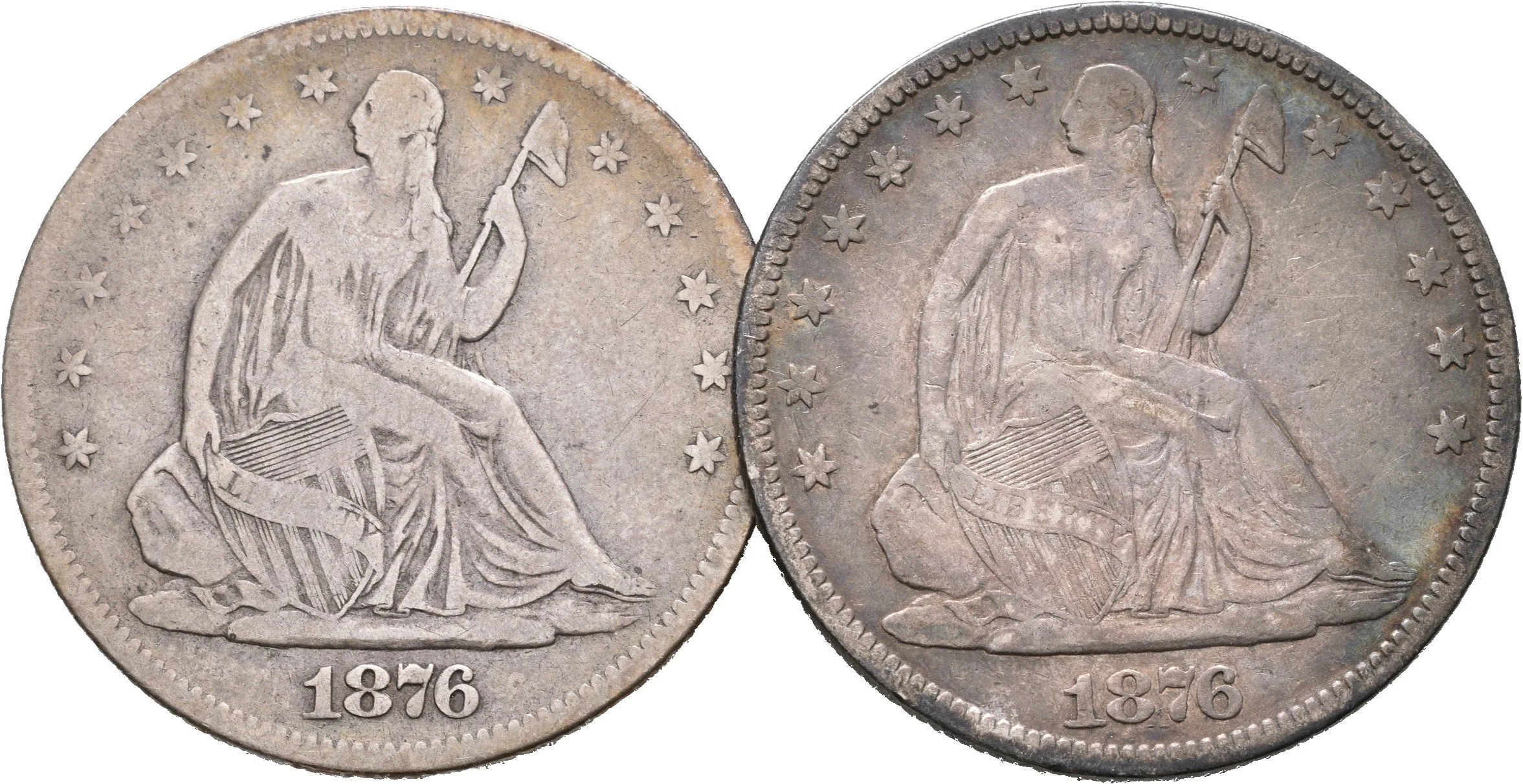 1/2 Dollar 1876 + 1/2 Dollar 1876 S, KM.A99, oběhové zachovalosti_2 ks — 1